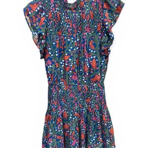Blue Floral Smocked Waist Dress